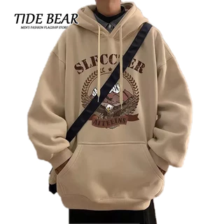 Áo Khoác Hoodie Lót Nhung Dày Dặn Dáng Rộng In Hình Núi Tuyết Phong Cách retro Mỹ Cho Nam