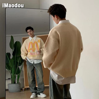 iMaodou Áo sweater Cổ Tròn In Chữ Nhiều Màu Sắc Phong Cách Đường Phố Mỹ