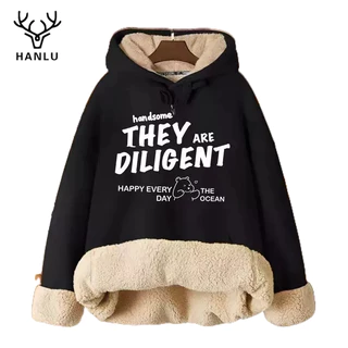 Hanlu Áo Hoodie Lông Cừu Dày In Chữ sherpa Chất Lượng Cao Cho Nam