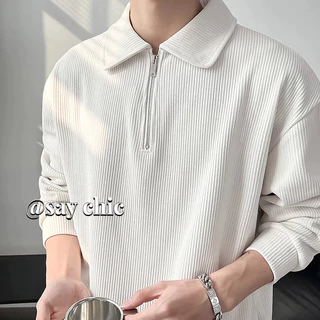 Áo sweater Dệt Kim Màu Trơn Dáng Rộng Phối Khóa Kéo Thời Trang Cho Nam