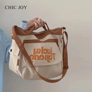 CHIC JOY Túi Xách Canvas Cỡ Lớn Màu Sắc Tương Phản Phong Cách Hàn Quốc Cho Nữ