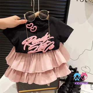 Bộ Áo Thun In Chữ + Chân Váy Xếp Ly Màu Hồng Ngọt Ngào Thời Trang Mùa Hè 2023 Phong Cách Hàn Quốc Cho Bé Gái