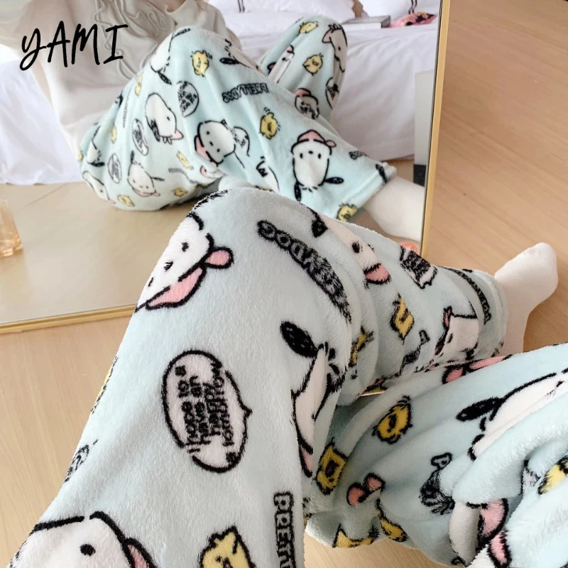 YAMI Quần ngủ nữ vải lông cừu san hô dày dáng hoạt hình Dễ thương đồ mặc nhà cute