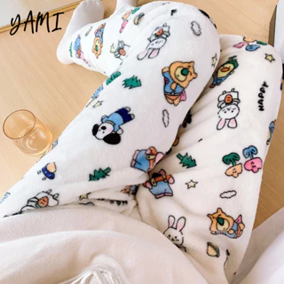 YAMI Quần ngủ nữ vải lông cừu san hô dày dáng hoạt hình Dễ thương đồ mặc nhà cute