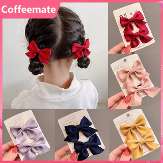 【coffeemate】⚡Set 2 Kẹp Tóc Nơ Màu Trơn Dễ Thương Phong Cách Hàn Quốc Cho Bé Gái