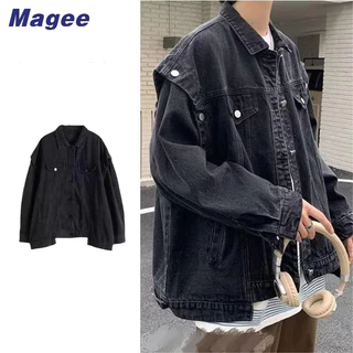 Magee Áo Khoác denim Không Tay Dáng Rộng Cao Cấp Phong Cách Hàn Quốc Cổ Điển Đơn Giản Dành Cho Nam Nữ