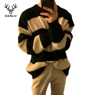 Hanlu Áo sweater Dệt Kim Dáng Rộng Mềm Mại Phong Cách Hàn Quốc Chất Lượng Cao Cho Nam