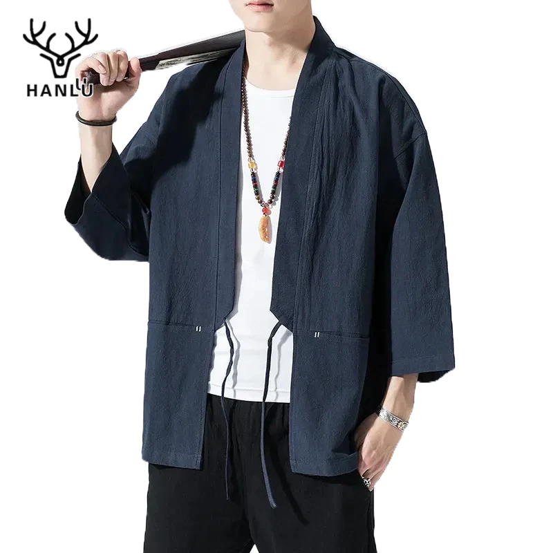 Áo Khoác cardigan Dáng Rộng Bằng Vải cotton Nguyên Chất Cao Cấp Phong Cách hanfu Trung Hoa Cổ Điển Cho Nam