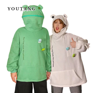 Áo Hoodie Lót Nhung Dày Dặn Dáng Rộng In Hình Chú Ếch Thời Trang Mùa Thu Cho Nam Và Nữ