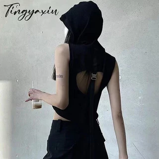 TINGYAXIU Áo Hoodie Không Tay Hở Lưng Thời Trang Mùa Hè Cho Nữ