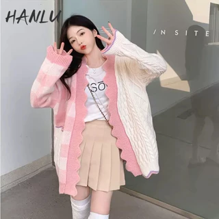 Áo khoác cardigan HANLU dệt kim dáng rộng thời trang cho nữ