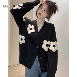 Áo khoác cardigan LIVE GREAT dệt kim dáng ôm in hoa thời trang cho nữ