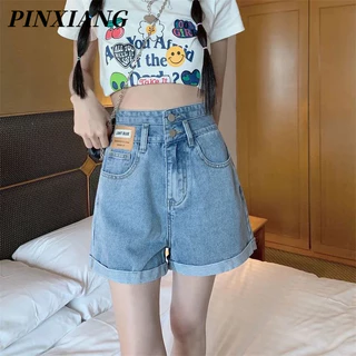 PINXIANG Quần Short denim Ống Rộng Thời Trang Dành Cho Nữ