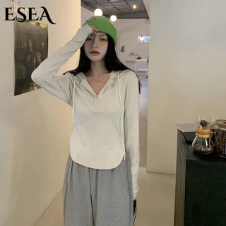 ESEA  Áo Thun Lụa Có Mũ Trùm Đầu Chống Nắng Thời Trang Mùa Thu Cho Nữ