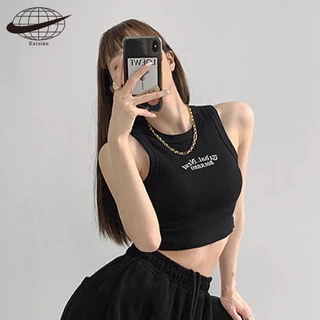 Kaisike  Áo Croptop Không Tay Thêu Chữ Phong Cách Âu Mỹ Thời Trang Mùa Hè Mới Cho Nữ