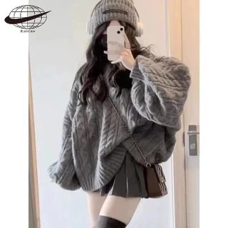 Kaisike Áo sweater Dệt Kim Tay Phồng Cổ Chữ v Dáng Rộng Thời Trang Cho Nữ