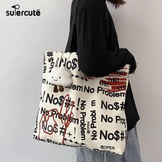 SUPERCUTE Túi Xách canvas Sức Chứa Lớn Phong Cách Hàn Quốc Cho Học Sinh