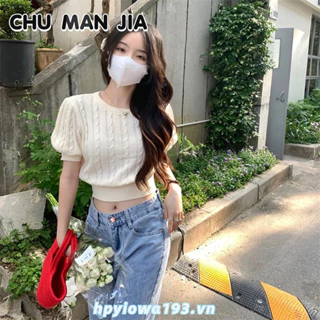 CHU MAN JIA  Áo Khoác Len Tay Ngắn Dáng Ôm Đính Nơ Thời Trang Cho Nữ