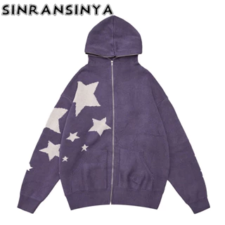 Sinransinya Áo Khoác Hoodie Phối Khóa Kéo Thời Trang retro Đường Phố Mỹ Dành Cho Nam