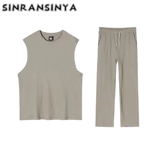 Sinransinya set Áo tank top + Quần Dài Phong Cách Đường Phố Nhật Bản Thời Trang Cho Nam