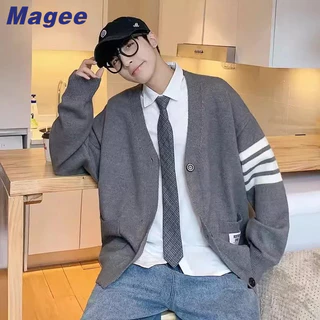 Magee Áo Khoác cardigan Dệt Kim Dáng Rộng Họa Tiết Kẻ Sọc Ba Sọc Phong Cách retro Hàn Quốc Giản Dị Cao Cấp Dành Cho Cặp Đôi