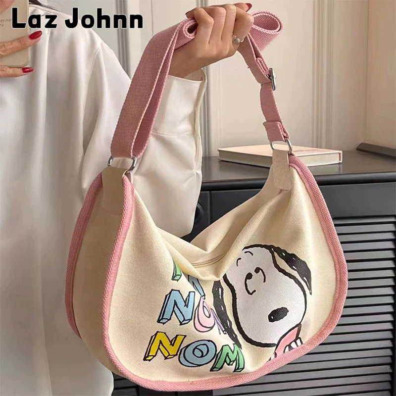 Túi đeo chéo LAZ JOHNN canvas sức chứa lớn họa tiết hoạt hình Snoopy dễ phối đồ phong cách Nhật Bản cho nữ