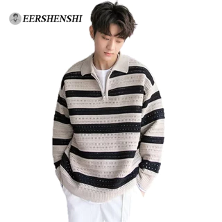 Eershenshi Áo sweater polo Kẻ Sọc Thiết Kế Đơn Giản Đa Năng Thời Trang Hàn Quốc Chất Lượng Cao Cho Nam