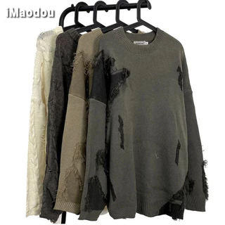 iMaodou Áo Khoác sweater Dệt Kim Dáng Rộng Kiểu retro Mỹ Thời Trang Thu Đông Cho Các Cặp Đôi