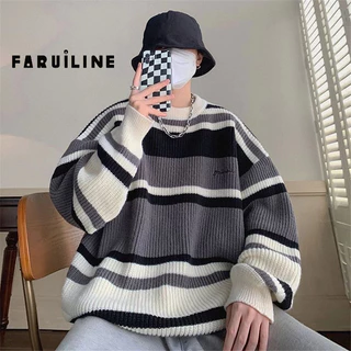 Áo sweater Kẻ Sọc Cổ Tròn Thời Trang Xuân Thu Cho Nam Giới Có size Lớn