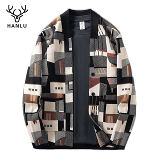 Hanlu Áo sweater Nam Họa Tiết Hình Học Đơn Giản Không Đều Giữ Ấm Đa Năng Chất Lượng Cao