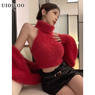 Uiowoo Áo Khoác cardigan Dệt Kim Dáng Ngắn Thời Trang Thu Đông Dành Cho Nữ