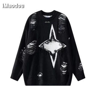 iMaodou Áo sweater Cổ Tròn Dáng Rộng Phong Cách Đường Phố Mỹ Thời Trang Thu Đông Cá Tính