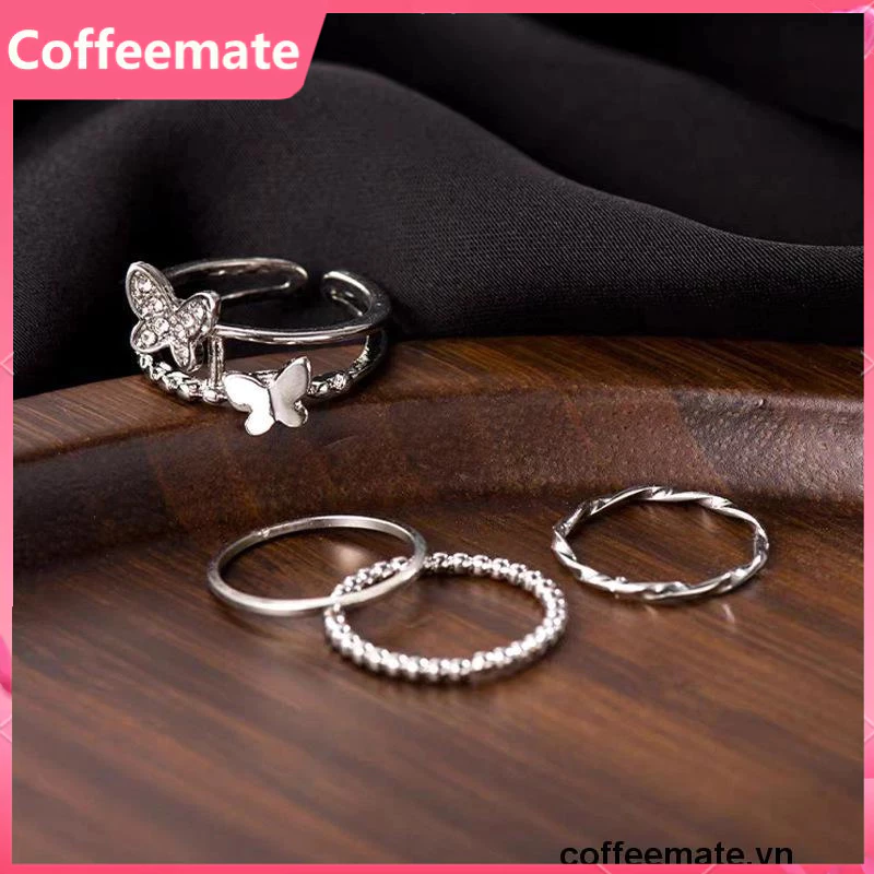 ⚡CM⚡Bộ 4 nhẫn hợp kim một lớp và hai lớp trang trí bươm bướm phong cách Hàn Quốc thời trang cho nữ