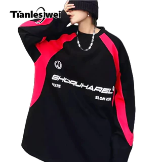 Tianlesiwei Áo Sweatshirt Tay Dài Cổ Tròn Đường Phố Cao Cấp Phong Cách retro Mỹ Mùa Xuân Thu Cho Nam Và Nữ