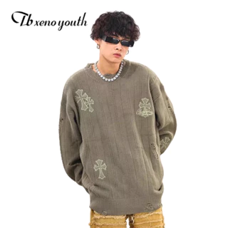 Áo sweater Cổ Tròn Thiết Kế Lỗ Chéo Phong Cách Mỹ Trẻ Trung Chất Lượng Cao Cho Cặp Đôi