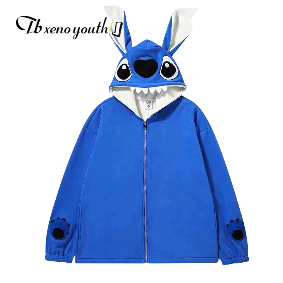 Vòng Đeo Tay Phong Cách Cổ Điển|Áo Khoác Hoodie Dáng Rộng In Hoạt Hình Stitch Phối Khóa Kéo Thời Trang Cho Nam Và Nữ