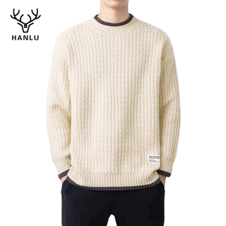 Hanlu Áo sweater Dệt Kim Phối Nhung Dày Dặn Thiết Kế Đơn Giản Chất Lượng Cao Cho Nam