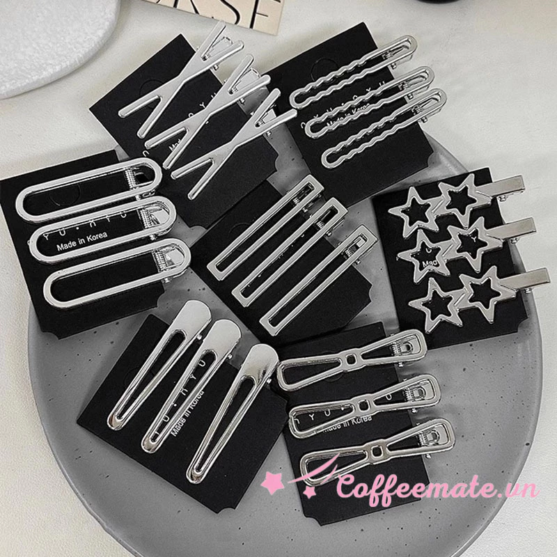 ⚡CM⚡Set 3 Kẹp Tóc Kim Loại Thời Trang Ngọt Ngào Năm , Set Kẹp Tóc Ba Món Bằng Kim Loại Màu Bạc Đơn Giản Thời Trang Hàn Quốc Cho Nữ