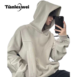 Tianlesiwei Áo sweatshirt Có Mũ Trùm Màu Trơn Đường Phố Mỹ Thời Trang Thu Đông Cho Nam Và Nữ