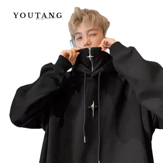 YOUTANG Áo Khoác Hoodie Nhung Dày Dáng Rộng Có Khóa Kéo Phong Cách Đường Phố Mỹ Thời Trang Thu Đông Cho Nam Và Nữ