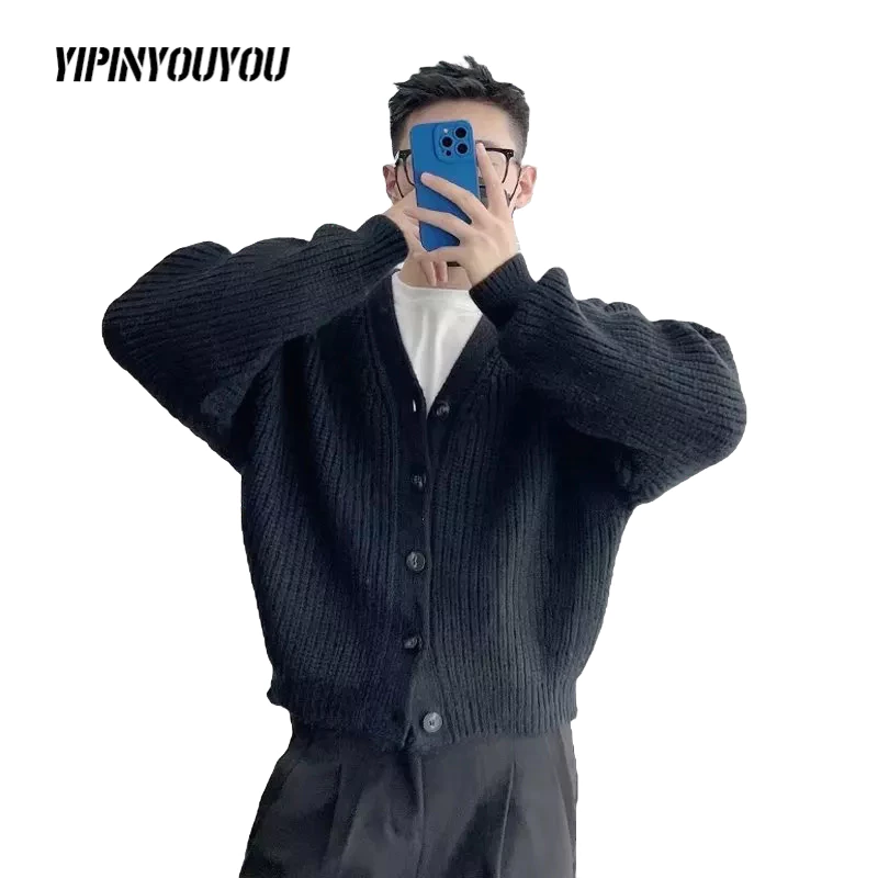 YIPINYOUYOU Áo Khoác cardigan Màu Trơn Dáng Rộng Phong Cách Hàn Quốc Thời Trang Mùa Đông Cho Nam