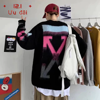 Áo sweater Dệt Kim Dáng Rộng Họa Tiết Mũi Tên Màu gradient Thời Trang Cho Cặp Đôi