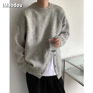 iMaodou Áo sweater Dày Dặn Cổ Tròn Dáng Rộng Xẻ Tà Thời Trang Mùa Đông Cho Nam