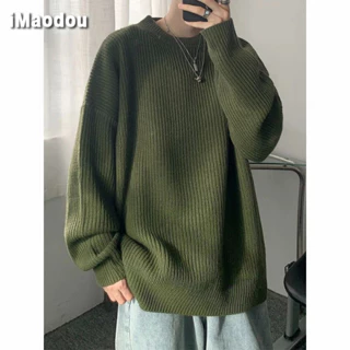 iMaodou Áo sweater Dệt Kim Cổ Tròn Dáng Rộng Kiểu Hồng Kông Nhật Bản Thời Trang Thu Đông Cho Nam