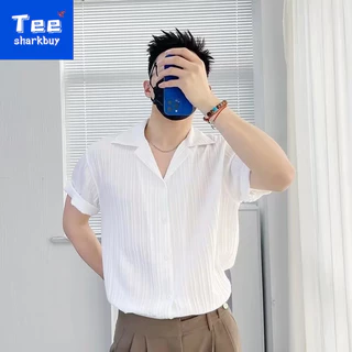 Áo sơ mi nam TEESHARKBUY tay ngắn dáng rộng phong cách Hàn Quốc cao cấp