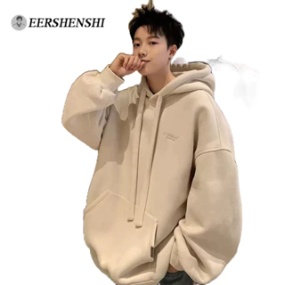 Eershenshi Áo Hoodie Dáng Rộng Màu Trơn Đơn Giản Hợp Thời Trang Nhật Bản Cho Nam