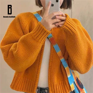 Áo Khoác cardigan Dệt Kim Ngắn Dày Dặn Có Khóa Kéo + Kim Ngắn Phong Cách Nhật Hàn