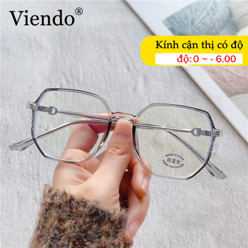 Kính cận VIENDO gọng đa giác đổi màu chống ánh sáng xanh màu sắc thời trang có cắt độ cận theo yêu cầu