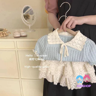 Set Đồ Mùa Hè 2023 Gồm Áo cotton Dệt Kim Tay Cộc Và Quần Ngắn Phối Ren Phong Cách Mới Cho