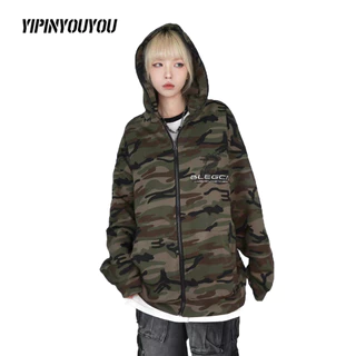 YIPINYOUYOU Áo Khoác Hoodie Họa Tiết Rằn Ri Phong Cách Đường Phố Mỹ